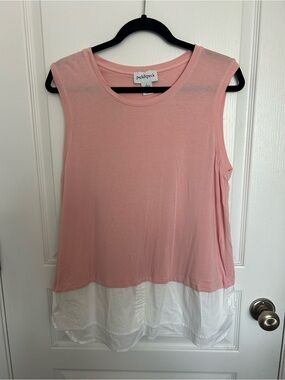Peck & Peck Pink and White Two-Tone Layered Tank